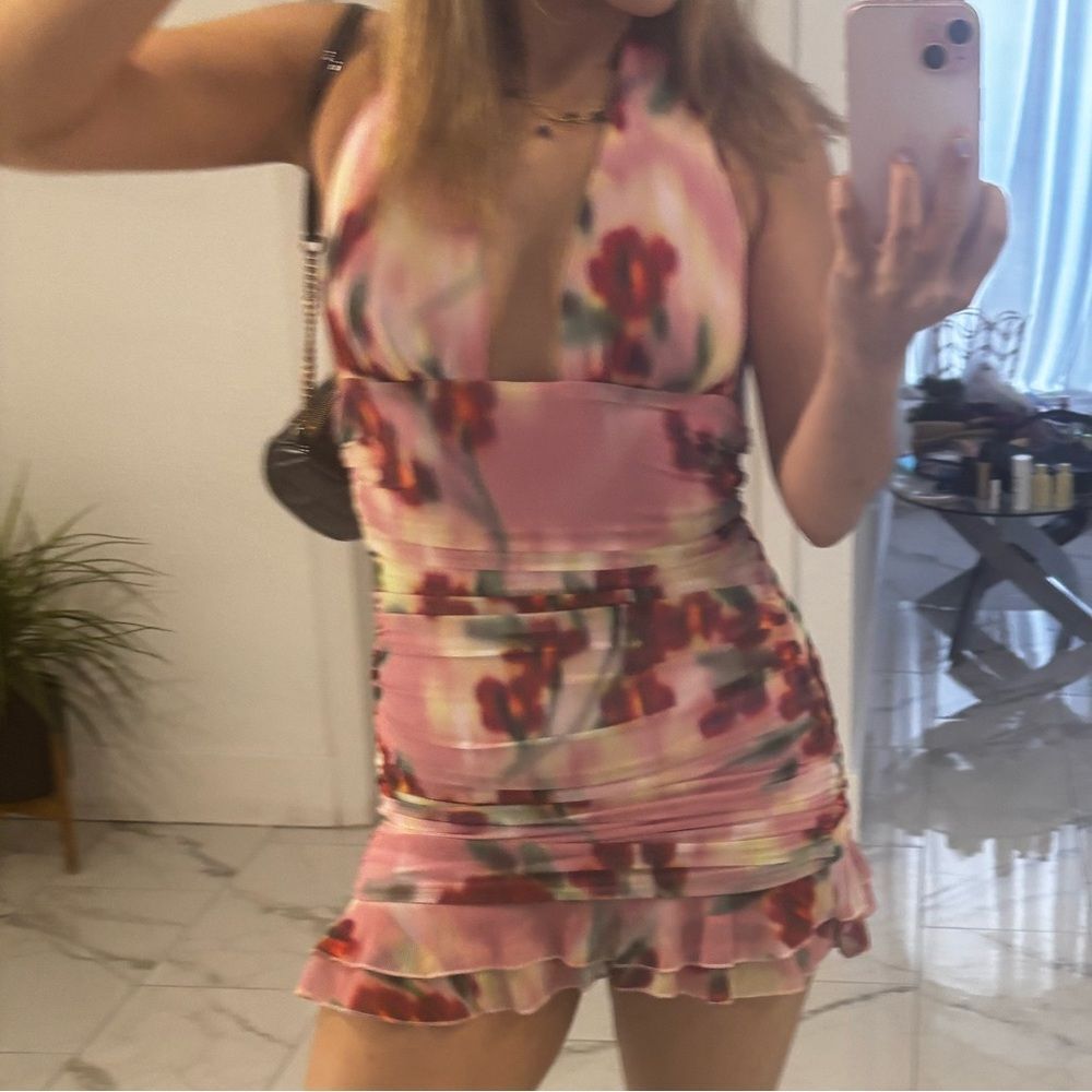 Vibrant Pink Floral Mini Dress